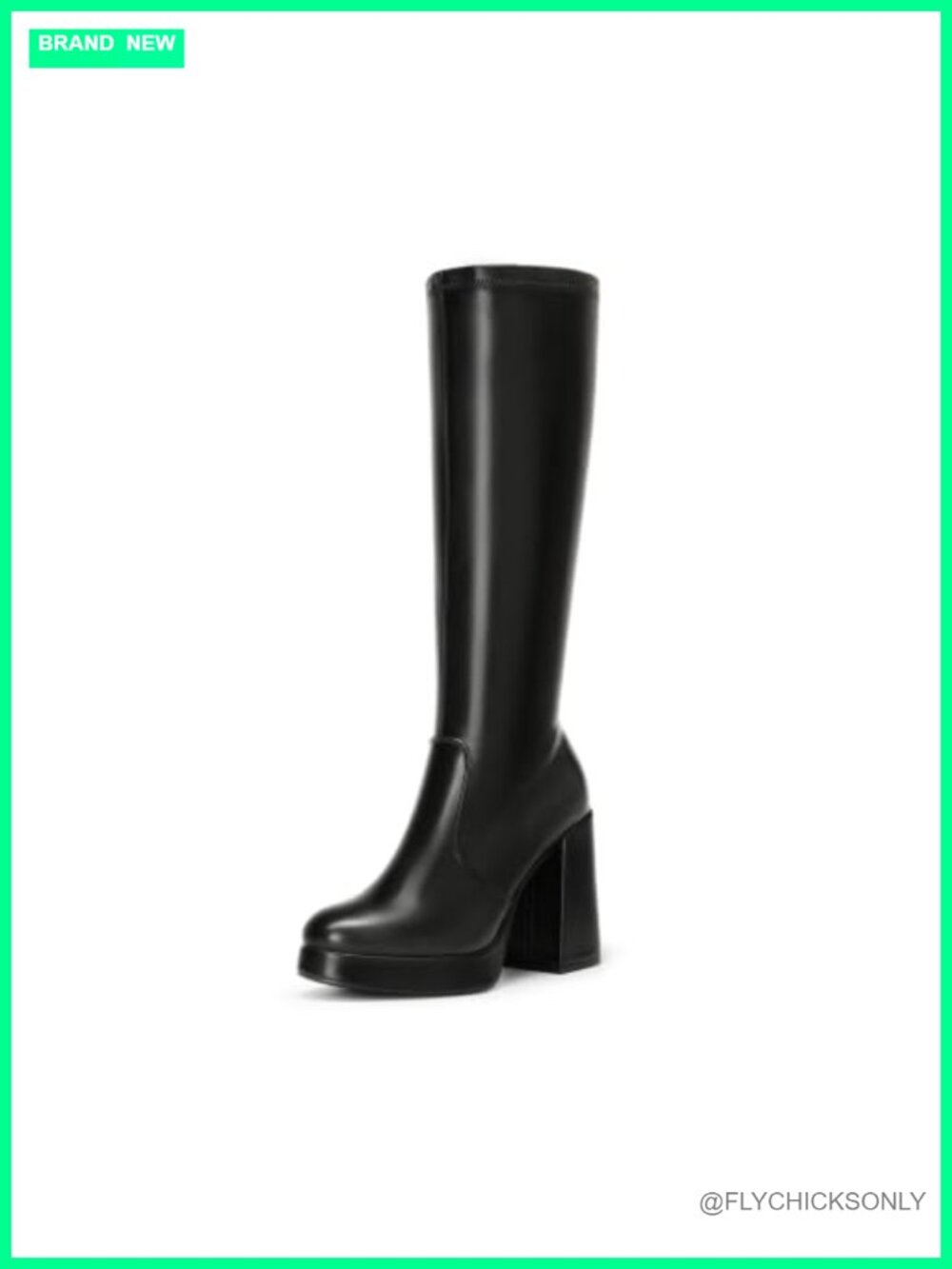 Women's Chunky Platform Knee High Boots Faux Leather Zip-Up Heeled